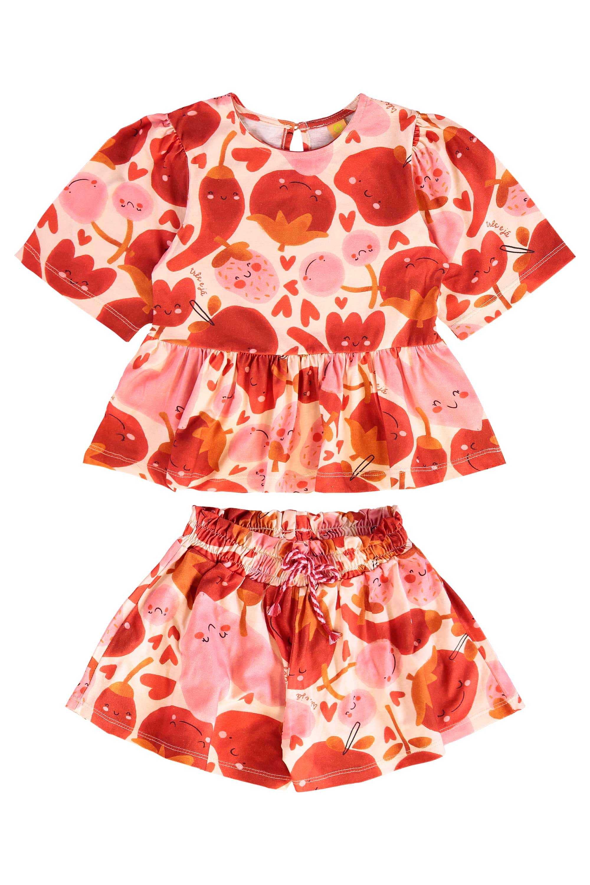 Conjunto Infantil Frutas Vermelhas com Blusa e Short (Rosa) Três e Já - Imagem 34